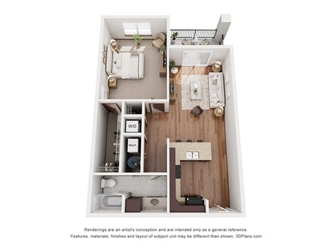 Floor plan for 1 bed, 1 bath, 940 sqft